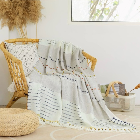 Amélie Home Boho, Handmade Colorful Striped Blanket, 50x60, Pearl Grey - NWT - Picture 5 of 8